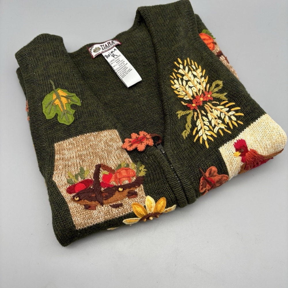 Vintage Tiara International Harvest Sweater Vest Zip Embroidered Cottagecore L - Picture 12 of 12